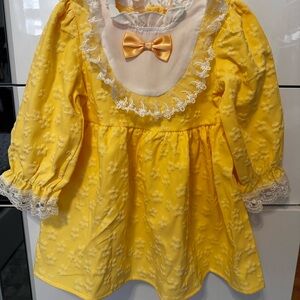 Yellow Lace Trim Kids Dress